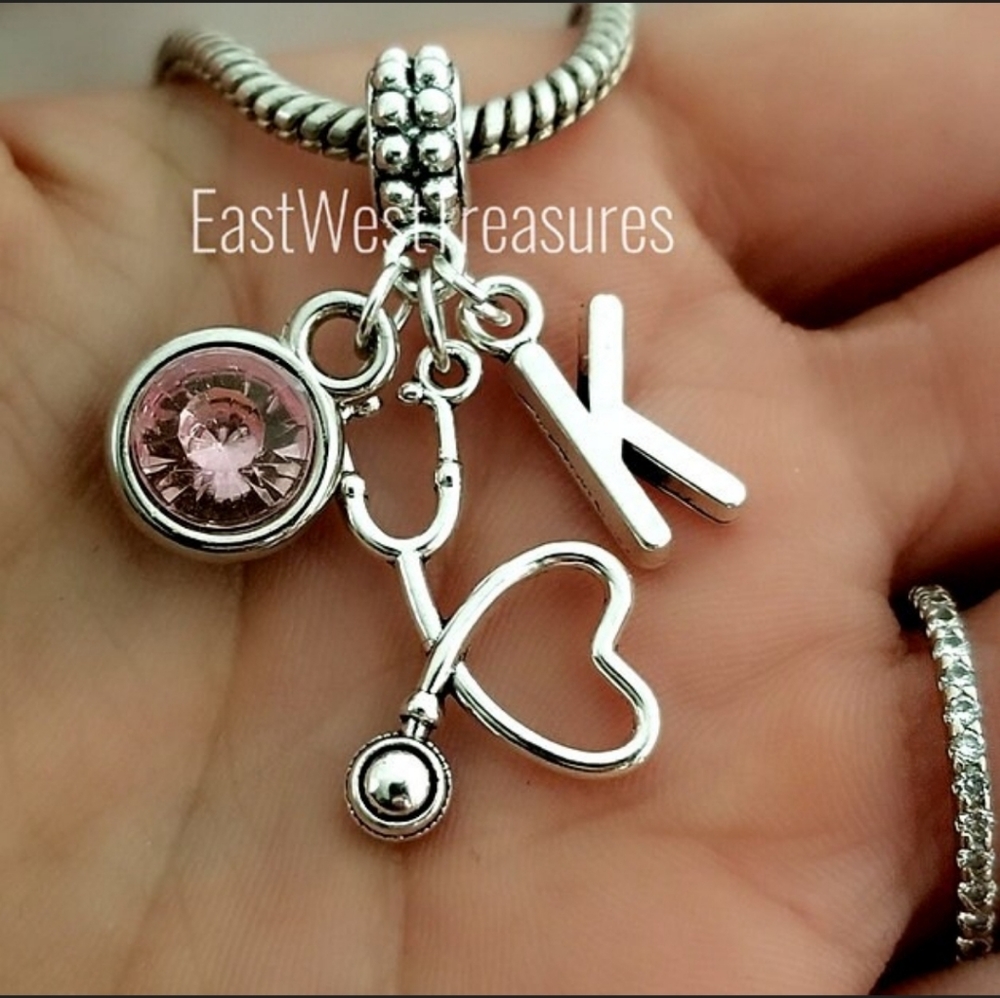 Stethoscope female MD doctor physician RN nurse bracelet charm medical n…